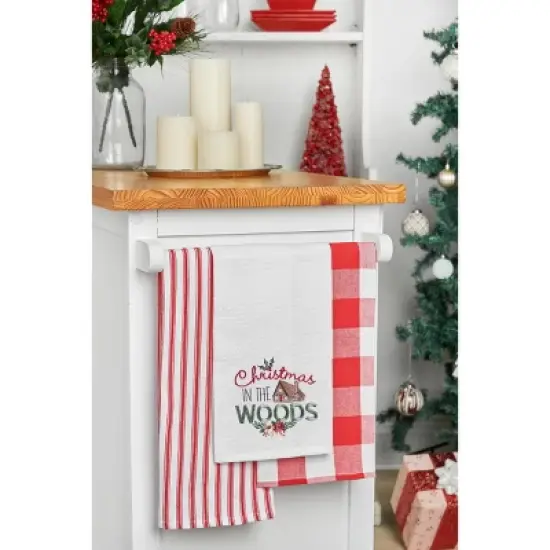 C&F Home 27" x 18" "Christmas In The Woods" Sentiment with Log Cabin Embroidered Cotton Waffle Weave Kitchen Dish Towel image {2}
