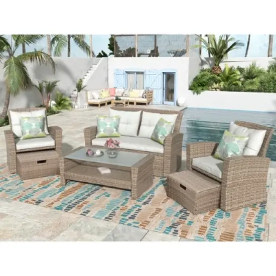 Patio Furniture Set, 4 Piece Outdoor Conversation Set All Weather Wicker Sectional Sofa with Ottoman and Cushions image {13}