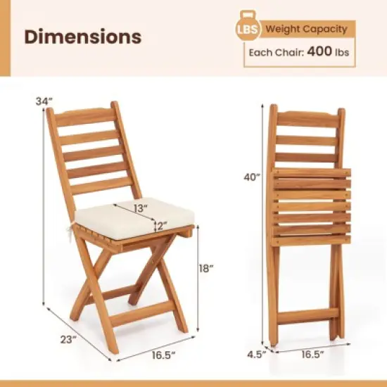 Costway Folding Patio Chairs Set of 2/4 with Slatted Backrests and Soft Seat Cushions image {2}