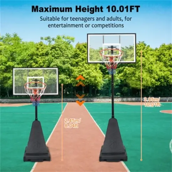 YONWAY Portable Basketball Hoop ,Adjustable Height 8.04 ft to 10.01 ft,44 inch Backboard with Rebound System and Wheels for Professional Match image {2}