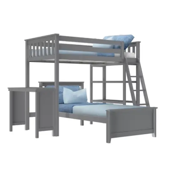 Max & Lily L-Shaped Twin over Twin Bunk Bed with Bookcase and Desk image {8}