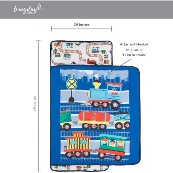 Everyday Kids Toddler Nap Mat &ndash;Choo Choo Train &ndash; Soft Microfiber, Rollup with Handle & Pillow, for Preschool, Daycare, or Travel -Ages 2-6 years image {8}