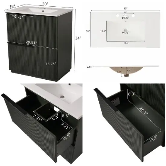 APRILSOUL30" Bathroom Vanity with Ceramic Sink and Full-Extension Drawers, Soft Close Undermount Drawer image {7}