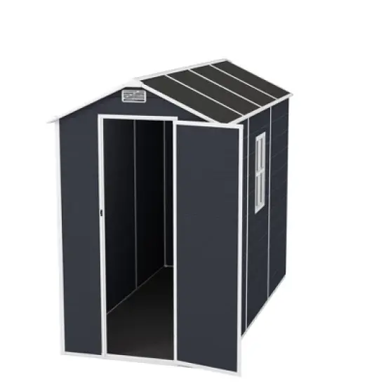 4*8ft resin storage shed, high quality pp material, strong structure, waterproof, rust and UV proof, large storage space,HD window lighting Dark gray image {10}
