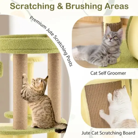 Tangkula Avocado Cat Tree Multi-level Cat Tower w/ Private Condo Cat Self-grooming Brush image {4}