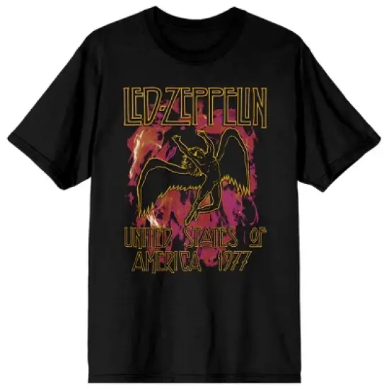 Led Zeppelin USA 1977 Crew Neck Short Sleeve Men's Black T-shirt image {3}