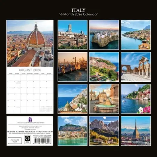 2026 Square Wall Calendar, Italy, 16-Month Passport Collection Theme with 180 Reminder Stickers (12x12 In) image {3}