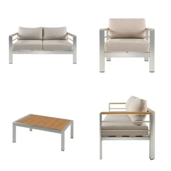 4PCS Outdoor Chat Set, Seating Set with Coffee Table, Lightweight Chairs with Aluminum Frame and Polyester Cushion-Coolbibila image {5}