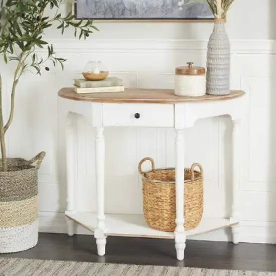 Farmhouse Half Moon Wood Console Table White - Olivia & May image {9}
