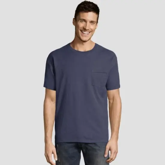Hanes Men's Short Sleeve 1901 Garment Dyed Pocket T-Shirt image {2}