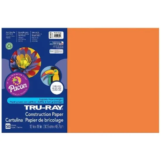 Pacon Tru-Ray 12" x 18" Construction Paper Electric Orange 50 Sheets/Pack 3 Packs/Bundle image {1}