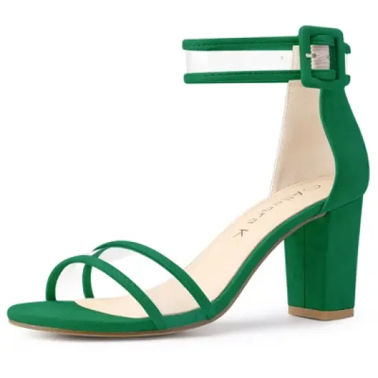 Allegra K Women's Clear Ankle Strap Chunky Heels Sandals image {8}