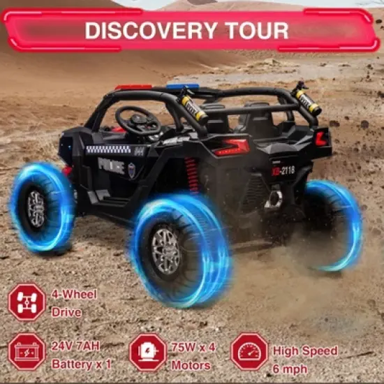 24V Kids Ride On UTV Car, 2 Seater Ride On Truck with Remote Control, 4WD Off-Road UTV Electric Toy Car with Headlights, Music for Boys Girls 3-9 image {5}