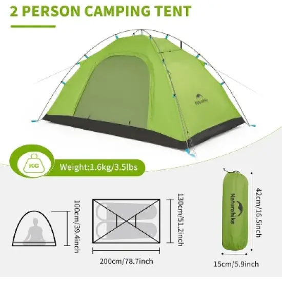 Naturehike P-series Camping Tent 2 Persons in 4 Seasons, Ultralight Tents Backpacking Tents backpacking Tents, Anti-UV Family Tents for Outdoor image {2}