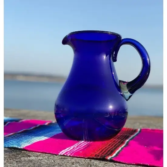 Dos Sue��os Mexican Hand Blown  Pitcher - Pure Cobalt Design - 84oz image {1}