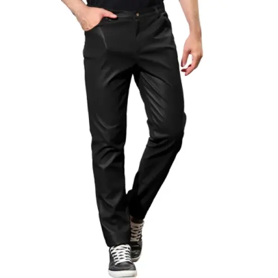 Lars Amadeus Men's Metallic Slim Fit Night Club Disco Shiny Faux Leather Pants image {7}