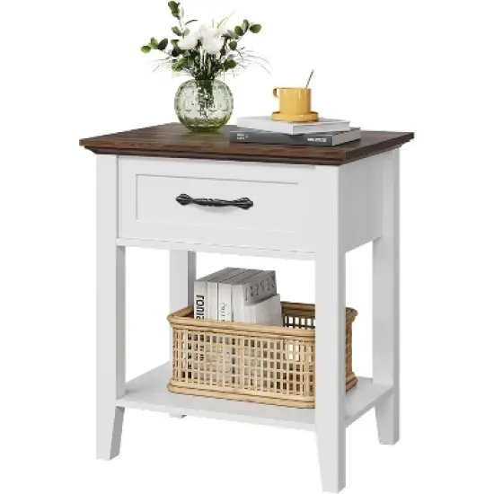 Nightstand with Drawer and 2-Tier Storage Shelves, Versatile End Table for Bedroom, Living Room, Dorm, and Small Spaces image {7}