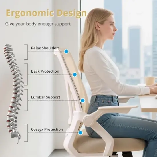 VECELO Mid-Back Swivel Ergonomic Office Chair with Adjustable Arms Mesh Lumbar Support image {13}