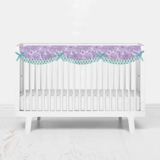 Bacati - Isabella Paisley Aqua/Lilac/Purple Long Side Crib Rail Guard Cover image {1}