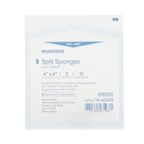 McKesson Split Sponges, 6-Ply Sterile, 4 in x 4 in, 2 per Pack, 25 Packs, 50 Total image {5}