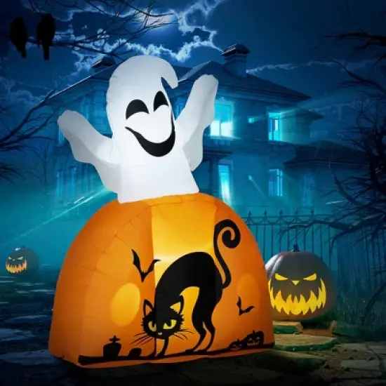 LOVSON 5-foot ghosts and pumpkins Halloween inflatable decorations with LED lights, suitable for gardens, lawns, parties, and holidays image {1}