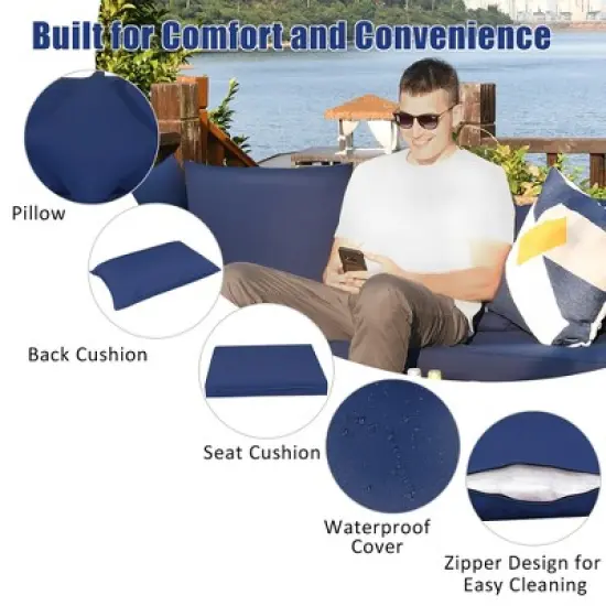 Costway 7PCS Patio Rattan Furniture Set Sectional Sofa Garden Navy Cushion image {8}