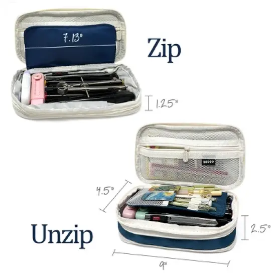 Wrapables Large Capacity Pencil Case, Expandable Pencil Pouch for Stationery Tools, Navy image {1}