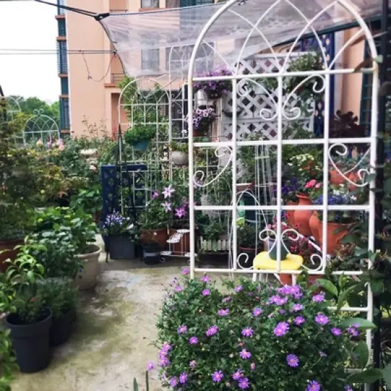 Syemin Patio Decorative Screens, Iron Arch Decoration Garden Trellis, for Outdoor for Climbing Plants Support, Flowerbed, White, 80"*19.7"*71" image {4}