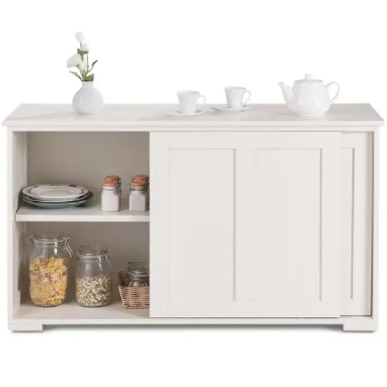 Costway Kitchen Storage Cabinet Sideboard Buffet Cupboard Wood Sliding Door Pantry White image {9}