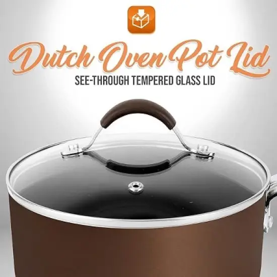 NutriChef Dutch Oven Tempered Glass Pot Lid - 9.45 Inch - Stainless Rim - Oven Safe image {1}