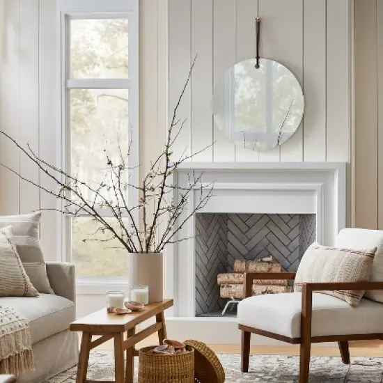 24" Frameless Mirror with Braided Leather Hanging Strap - Threshold&trade; designed with Studio McGee image {1}