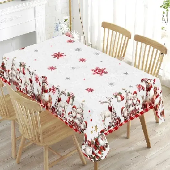 LOVEVOOK Christmas Tablecloth, Snowman Tablecloth, Snowflake Table Cloths Stain Resistant Dining Table Cover for Holiday Decor image {4}