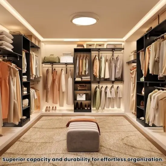 SEVOBAL Freestanding Coat Racks 6 Shelves and 3 Rods Heavy-Duty Wood Closet Organizer System， Adjustable Storage for Using, Black, 15.8"*96.1"*75" image {4}