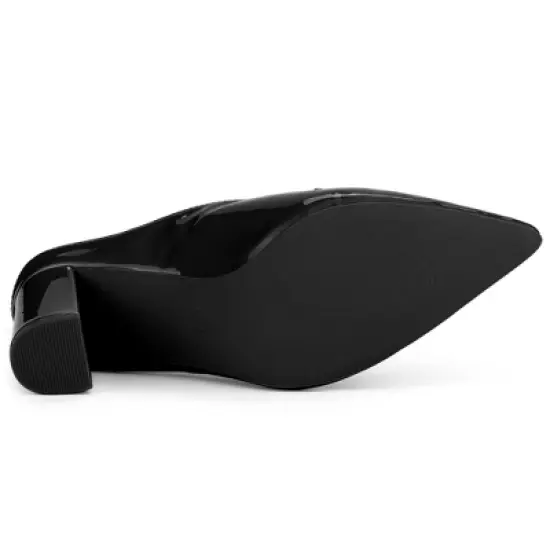 Allegra K Women's Pointed Toe Pearl Bow Chunky Heel Slides Mules image {5}