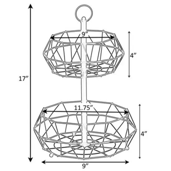 Basicwise 2 Tier Free Fruit Basket for Kitchen | Detachable Carbon Steel Stable Fruit Storage Organizer for Breads, Snacks, and Vegetable, Black image {5}