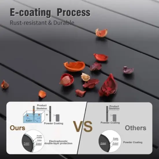 Captiva Designs 7pc Patio Dining Set with Slat-top Rectangle Steel Table & Metal Stackable Chairs image {5}