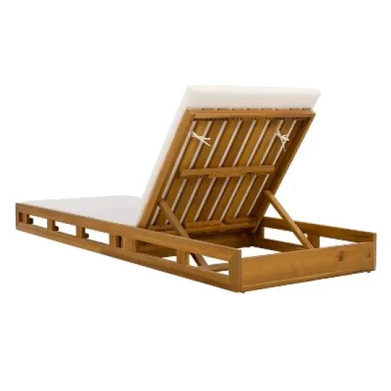 Christopher Knight Home Klayton Outdoor Acacia Wood Adjustable Chaise Lounge with Water-Resistant Cushion and Slatted Base (Set of 2) image {5}