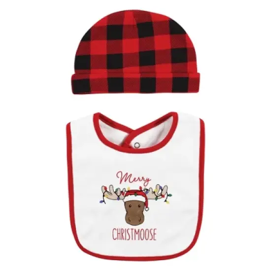 Hudson Baby Unisex Baby Cotton Bib and Headband or Caps Set, Christmoose, One Size image {2}