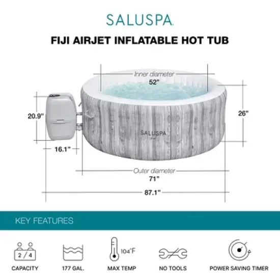 Bestway SaluSpa Fiji AirJet Inflatable Hot Tub with 120 Soothing Jets with Set of 2 Pool and Spa Seat and 2 Padded Headrest Pillows, Gray image {2}