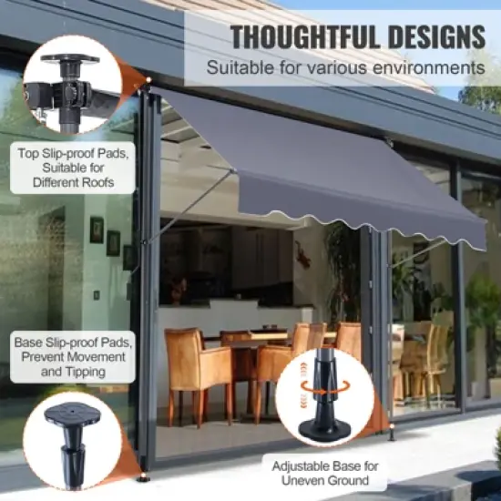 VEVOR Manual Retractable Awning, 118" Outdoor Retractable Patio Awning Sunshade Shelter, Adjustable Patio Door Window Awning Canopy image {4}