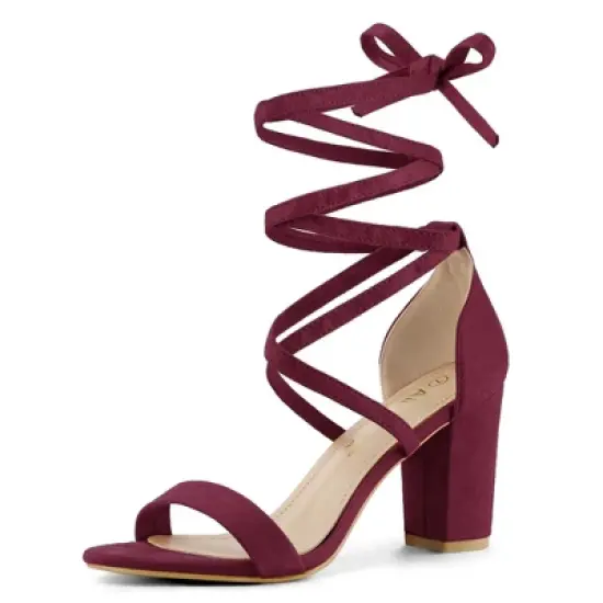 Allegra K Women's Open Toe Lace Up Chunky High Heels Sandals image {17}