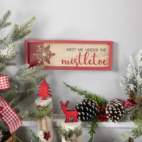Northlight Framed "Meet Me Under the Mistletoe" Christmas Wall Decoration - 11.75" - Red image {1}