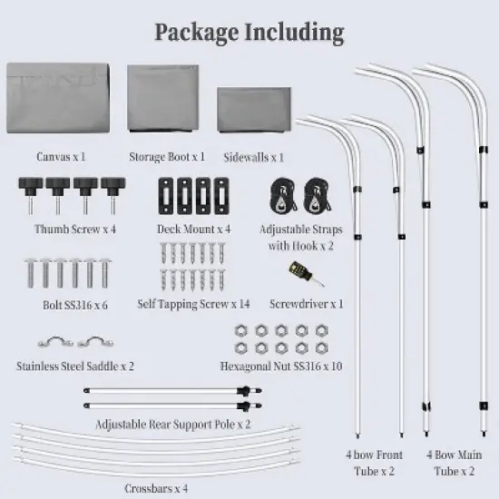 4 Bow Bimini Top Boat Cover with 1" Aluminum Alloy Frame, 600D Marine Grade Fabric, Adjustable Rear Support Poles, Zippered Storage Boot & Heavy Duty image {5}