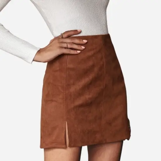Women's Faux Suede Side Split Mini Skirt - Cupshe - Brown image {5}