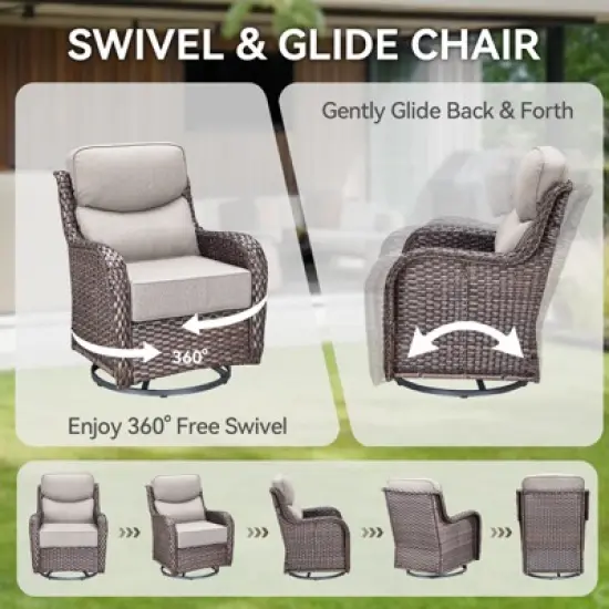 Gymojoy Outdoor Patio Sofa Ottoman with Swivel Chairs Table image {8}