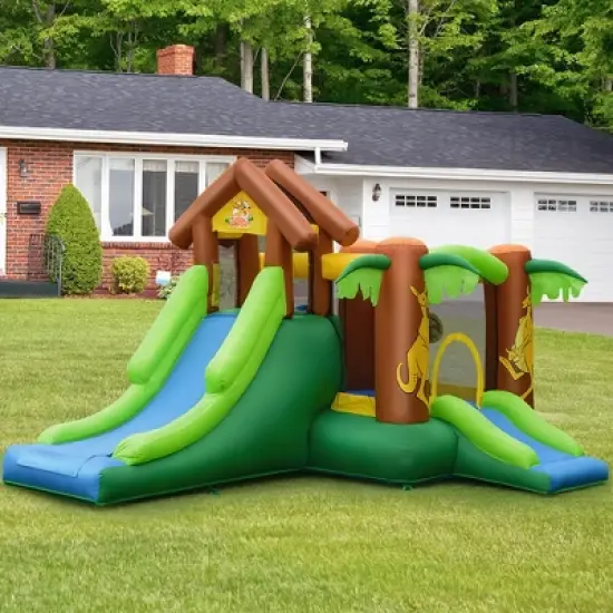 Costway Inflatable Jungle Bounce House Kids Dual Slide Jumping Castle Bouncer image {1}