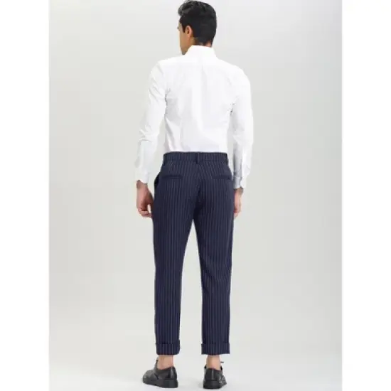 Lars Amadeus Men's Stripe Dress Pants Straight Fit Vertical Stripe Formal Pants Business Trousers image {3}