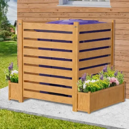 Privacy Fence Panels for Outside, 33" W x 40" H Wood Outdoor Privacy Screens with Planter Box, 3 Panels Freestanding Fence for AC Unit, Trash Can image {1}