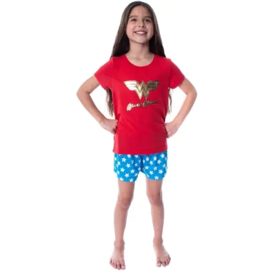DC Comics Girls' Wonder Woman Gold Foil Logo Shirt and Shorts Pajama Set WW Logo image {4}