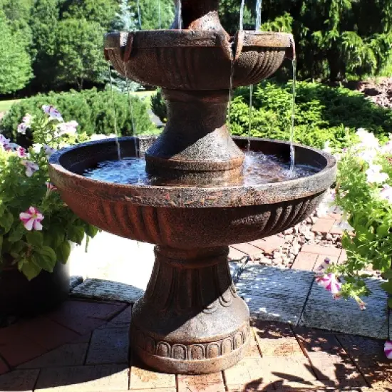 Sunnydaze 43"H Electric Fiberglass and Resin 3-Tier Flower Blossom Outdoor Water Fountain image {4}